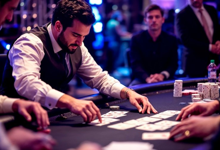 Layar live dealer dengan studio multi-kamera